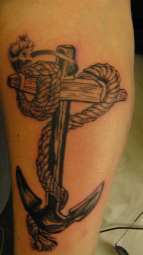 Attractive Grey Ink Anchor With Rope Navy Tattoo