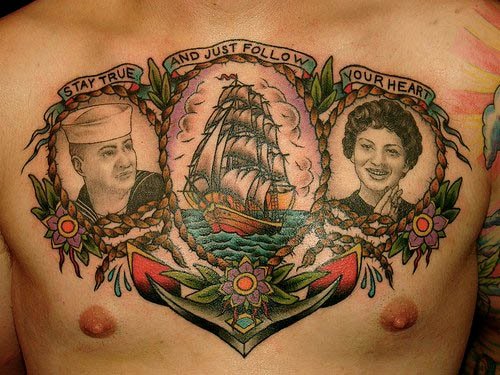 Sailor Portrait Navy Tattoo On Chest