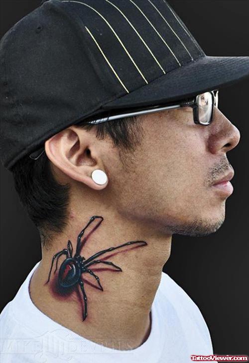 Colored Spider Neck Tattoo