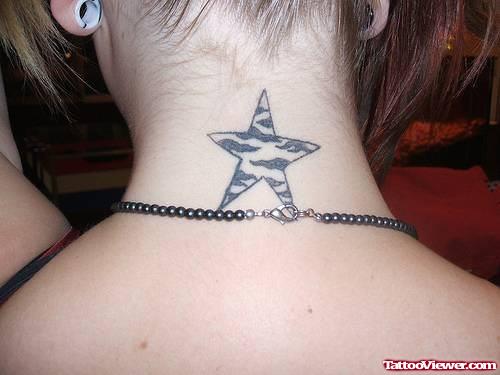 Tiger Style Star Back Neck Tattoo