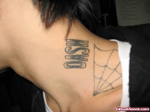 Spider Web And Oash Neck Tattoo