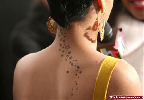 Rihanna Stars Back Neck Tattoo