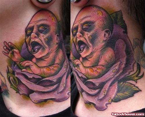 Zombie Baby Rose Neck Tattoo