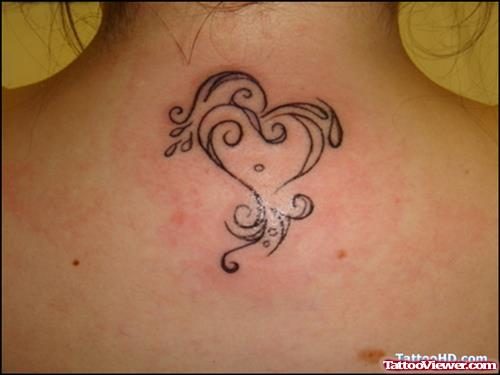 Swirl Heart Back Neck Tattoo