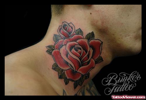 Red Rose Side Neck Tattoo