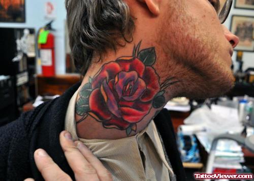 Red Rose Neck Tattoo