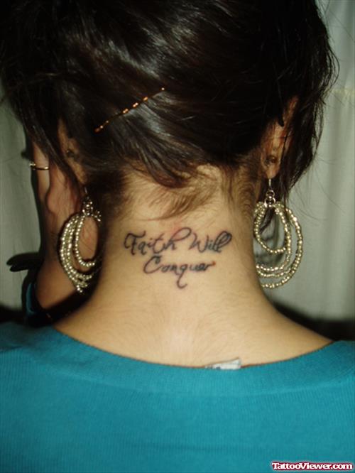 Faith Will Conquer Neck Tattoo