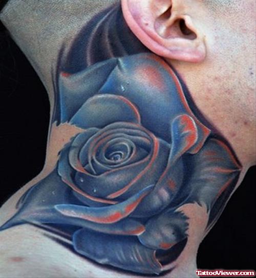 Blue Rose Neck Tattoo