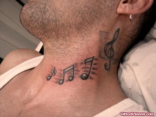 Music Notes Side Neck Tattoo