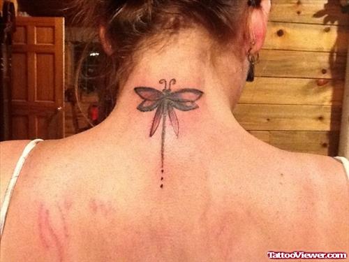 Dragonfly Back Neck Tattoo