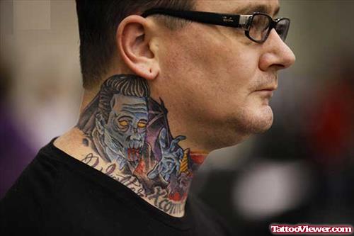 Colored Ink Neck Tattoo For Men