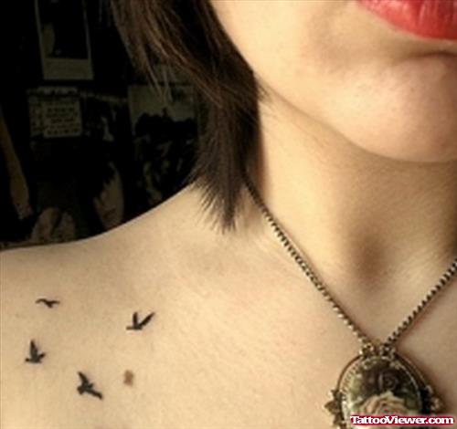 Black Flying Birds Neck Tattoo
