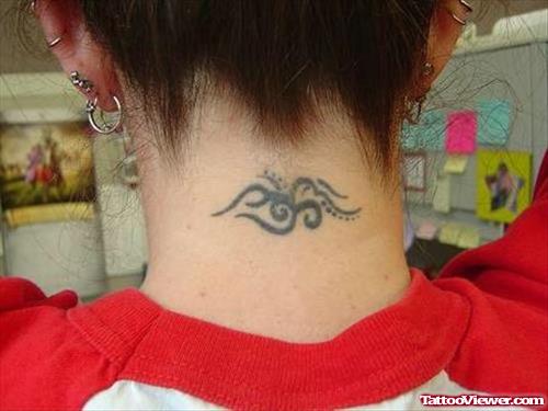 Amazing Tribal Back Neck Tattoo