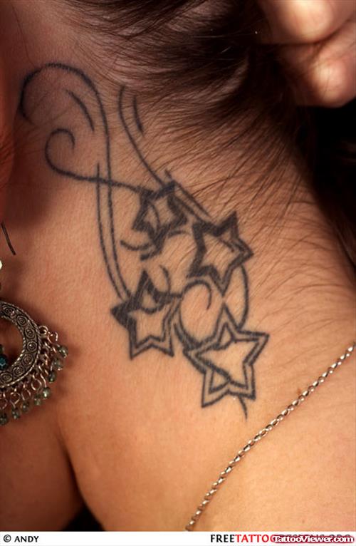 Wonderful Stars Back Neck Tattoo For Girls