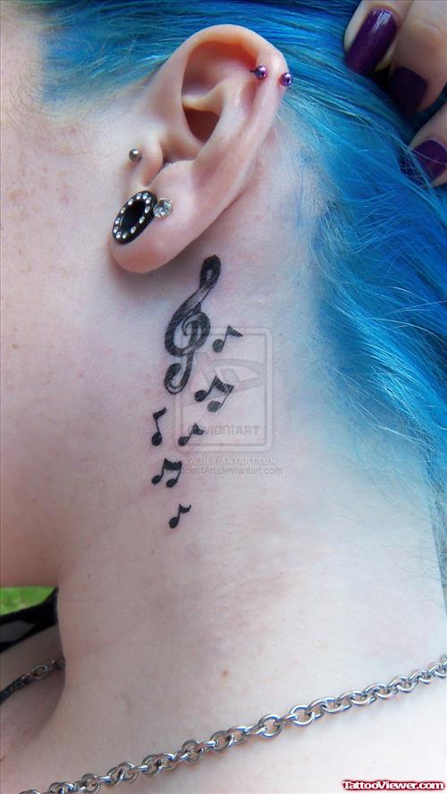 Music Notes And Violen Key Neck Tattoo
