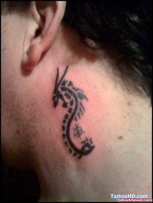 Black Dragon Tattoo On Side Neck