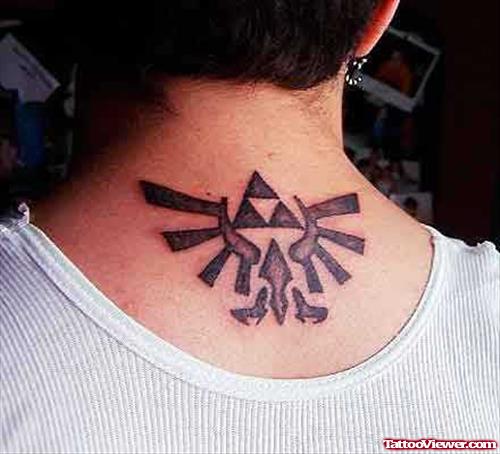 Tribal Zelda Crest Neck Tattoo For Girls