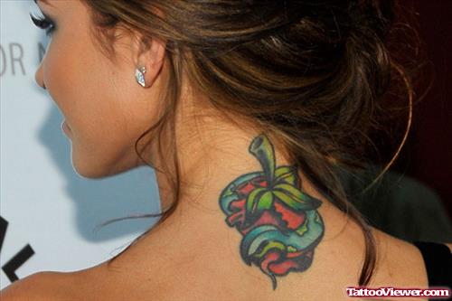 snake And Apple Neck Tattoo
