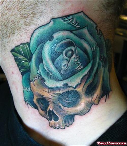Skull Rose Neck Tattoo