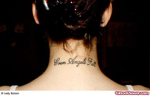 Even Angels Fall Back Neck Tattoo