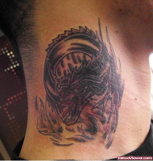 Tribal Dragon Neck Tattoo