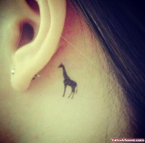 Small Giraffe Side Neck Tattoo