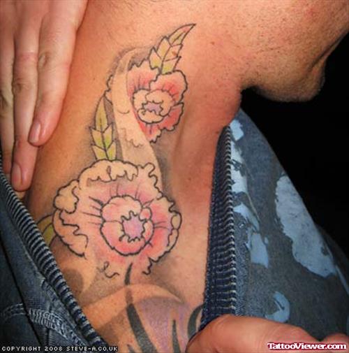Pink Peony Flower Neck Tattoo