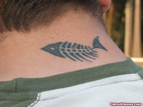 Fish Skeleton Back Neck Tattoo