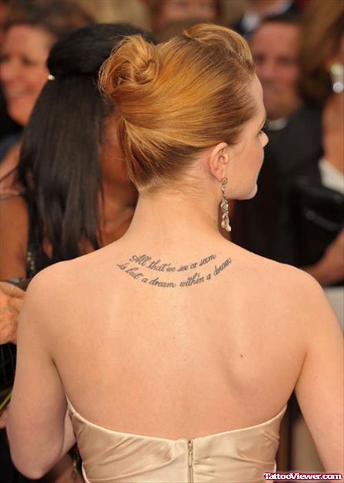 Quote Tattoo On Girl Back Neck