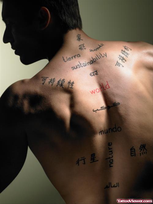 Chinese Symbols Back Neck Tattoo