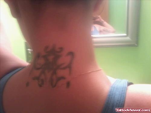 Awesome Black Ink Tribal Neck Tattoo