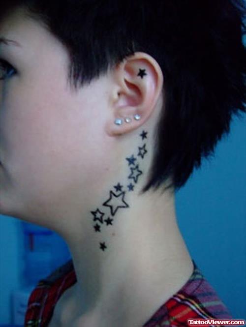 Stars Side Neck Tattoo For Girls