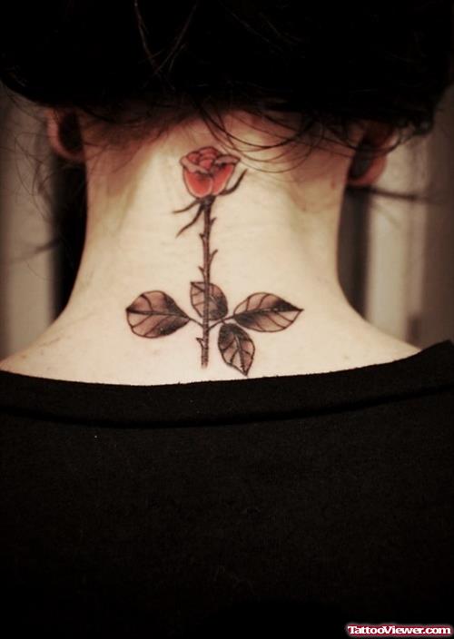 Red Rose Flower Neck Tattoo For Girls