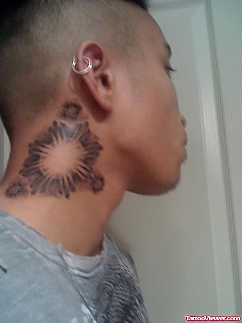 Grey Flower Side Neck Tattoo