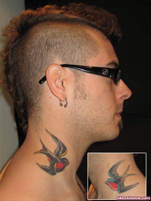 Colored Flying Neck Tattoo For Men