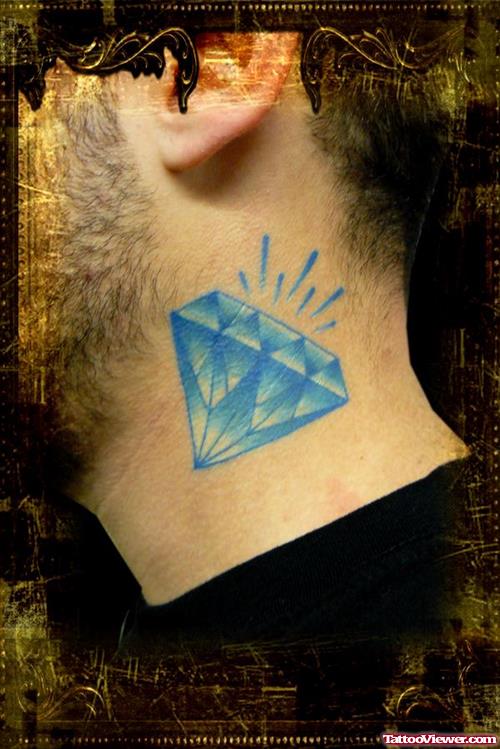 Blue Ink Diamond Side Neck Tattoo