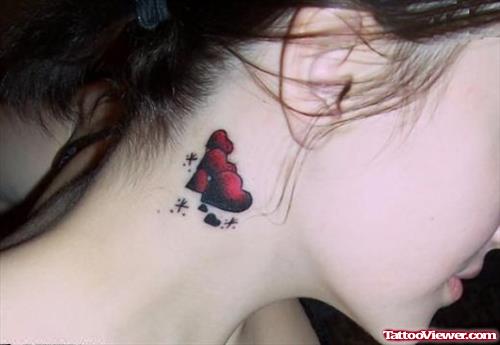 Red Hearts Neck Tattoo For Girls