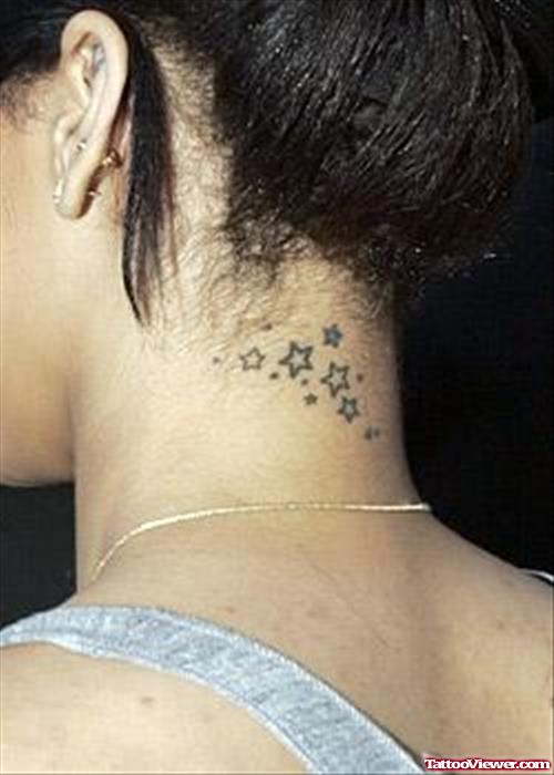 Nice Stars Back Neck Tattoo For Girls