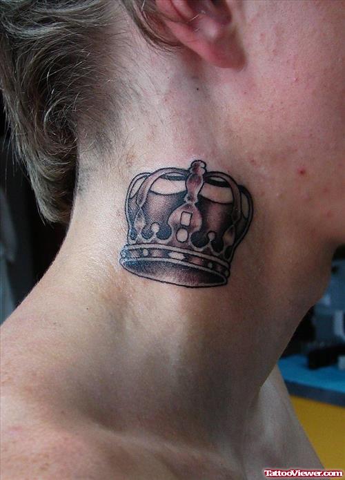 Grey Ink Crown Side Neck Tattoo