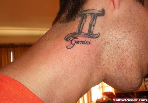 Gemini Zodiac Sign Neck Tattoo For Men