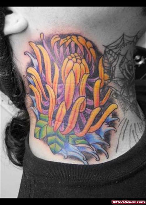 Colored Flower Neck Tattoo