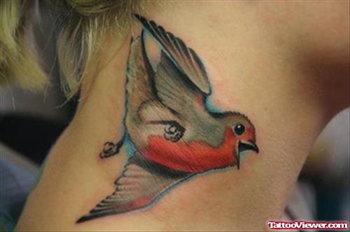 Colored Bird Neck Tattoo