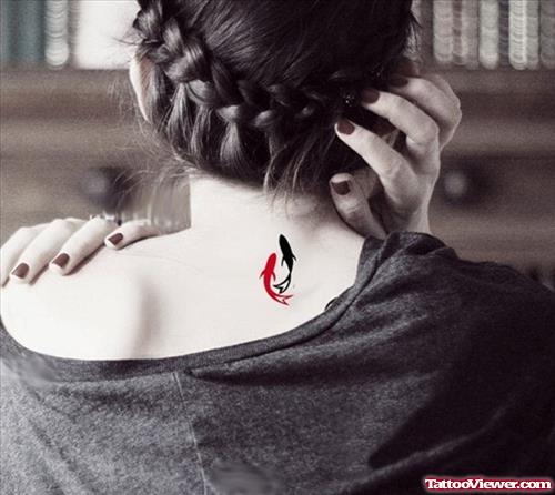 Black And Red Pisces Neck Tattoo
