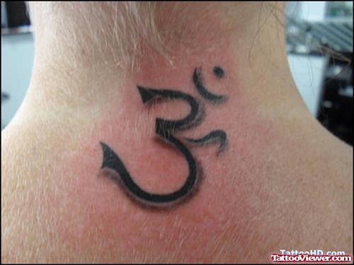 Hindu Religious Om Symbol Neck Tattoo