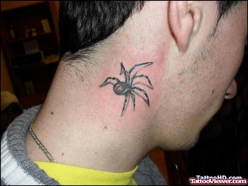 Grey Ink Spider Neck Tattoo