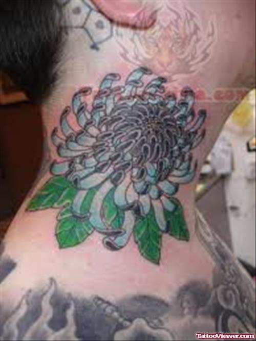 Chrysanthemum Neck Tattoo For Men