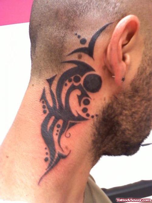 Black Ink Tribal Neck Tattoo