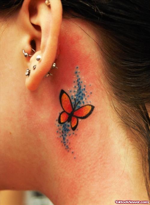 Color Butterfly Neck Tattoo