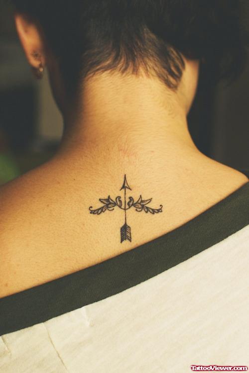 Bow And Arrow Back Neck Tattoo