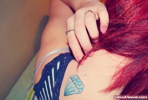 Blue Diamond Neck Tattoo For Girls